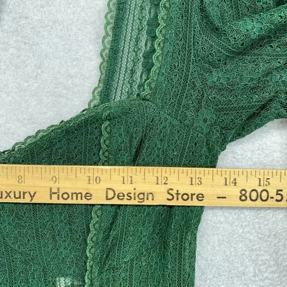 URBAN OUTFITTERS Dress S Roxie Lace Trim Mini Puff Sleeve Nylon Green NEW - Picture 15 of 16